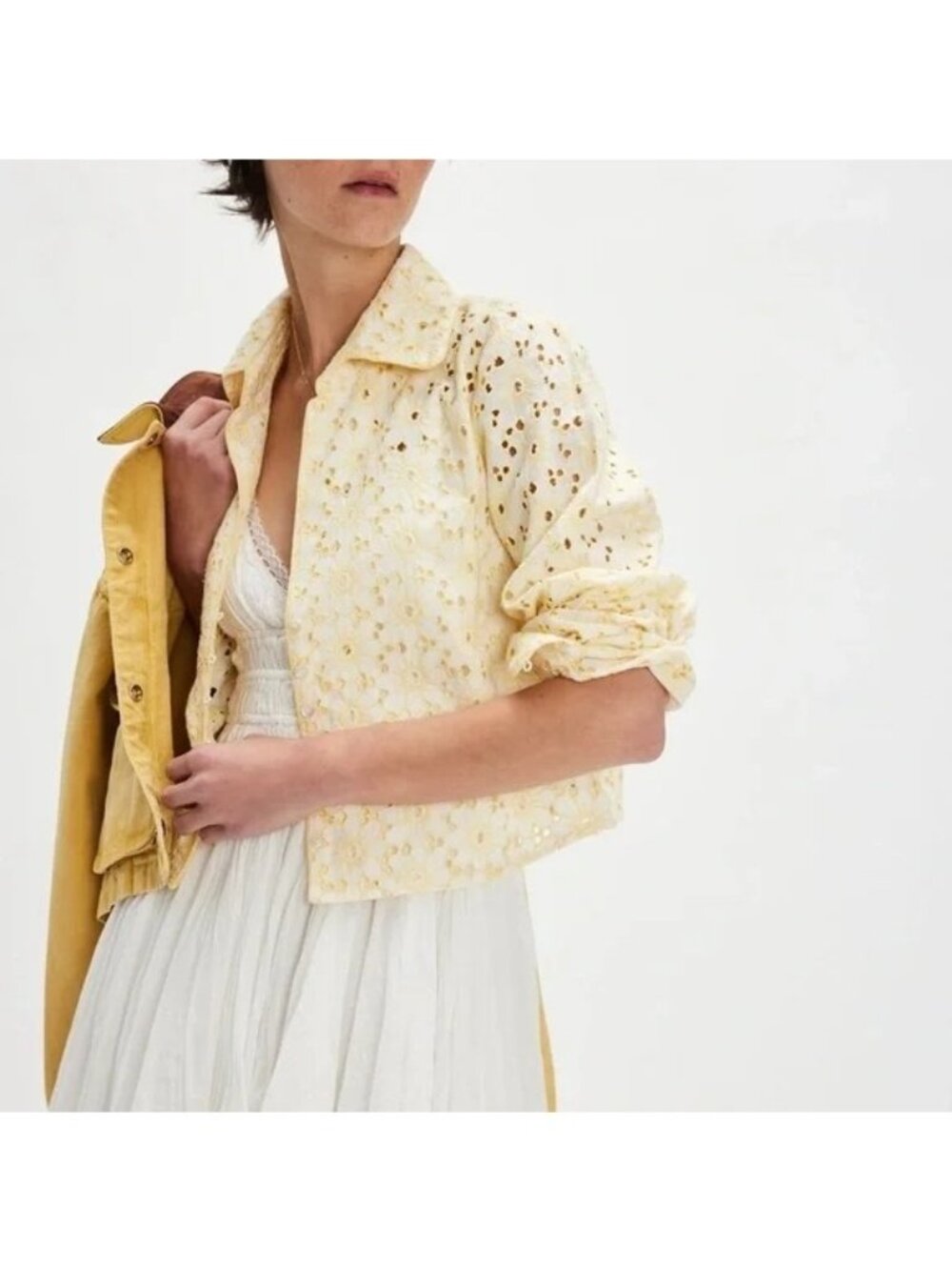 Free People Dream a Little Dream Eyelet Lace Top Cottagecore Yellow Womens M